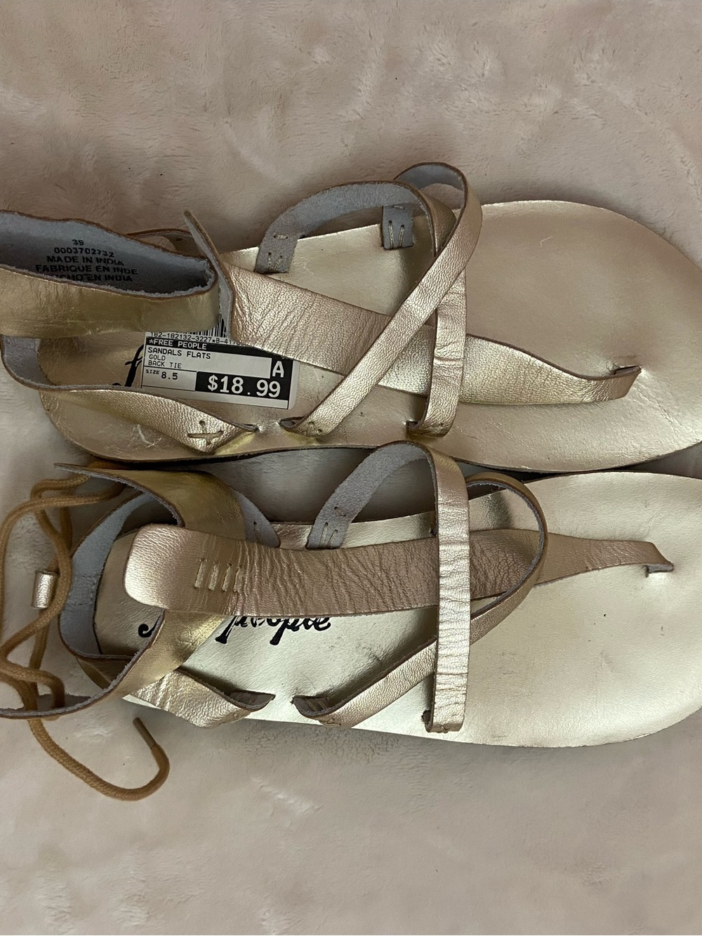Free People Metallic Gold Lace-Up Strappy Sandals size 8.5/9